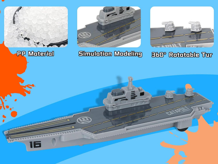 Aircraft Carrier Military Naval Ship with Pull Back Army Fighter Jet Toy Small Scale Model Plane Submarine Kids' Play Vehicle Set for Boy Girl Children