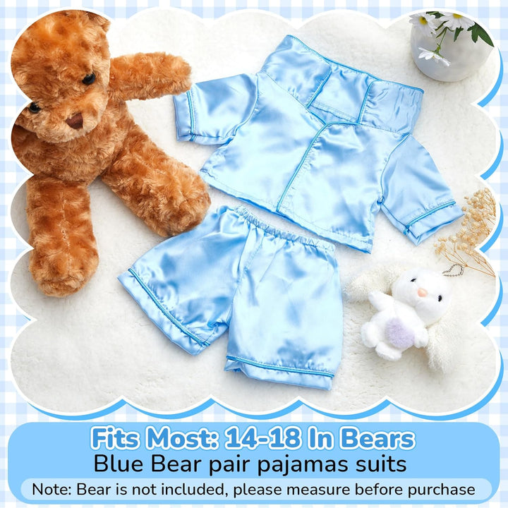 2 Pcs Bear Clothes Outfit Fit Most 12-16 Inch Stuffed Clothing Cute Plush Doll Clothes Plushy Bear Pajamas for Stuffed Make Your Own Plush Bears(Solid Style,Light Blue)