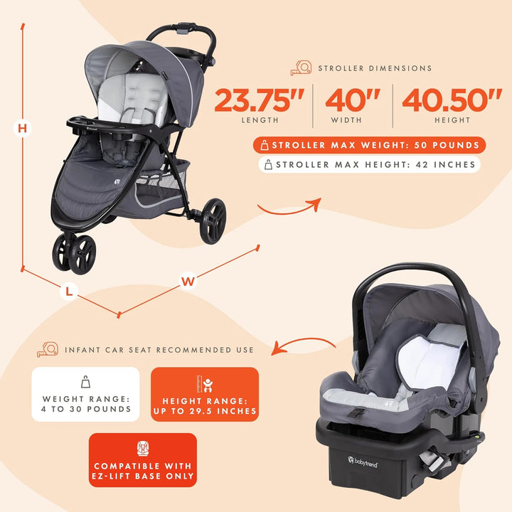 Stroller and Ez-Lift Infant Car Seat, EZ Ride Travel System, Dash Grey