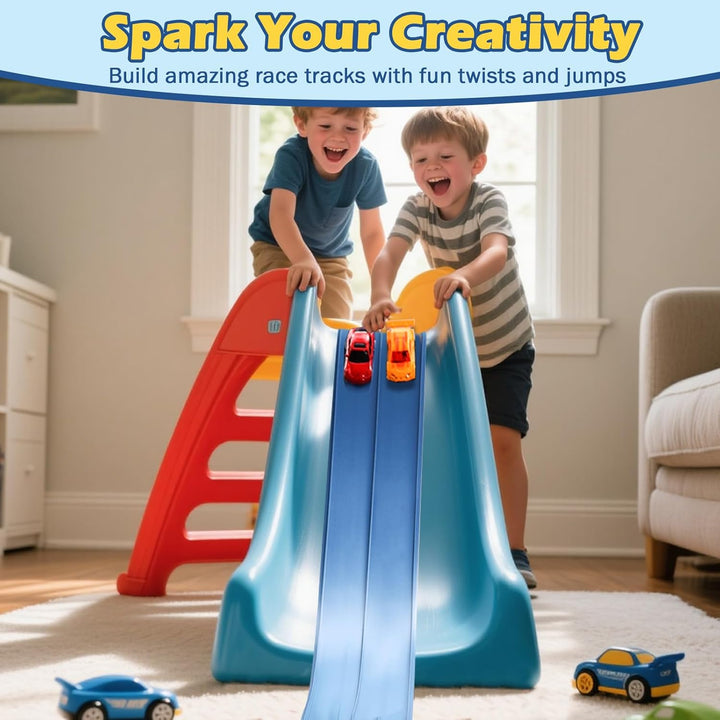 Flex Tracks 15 Ft Starter Set Flexible Race Track for Kids 3+, Race Car Ramp Track Compatible with Hot Wheels and Diecast 1/64Th Cars, Portable Rolls up Race Tracks with Strong Suction Cups