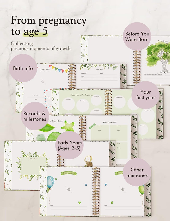 Baby Books for Baby Gift,Baby Book Keepsake Timeless First 5 Year,Baby Memory Book Scrapbook Album from Birth to Age 5, Baby Photo Albums Gender Neutral Baby Items,154 Pages