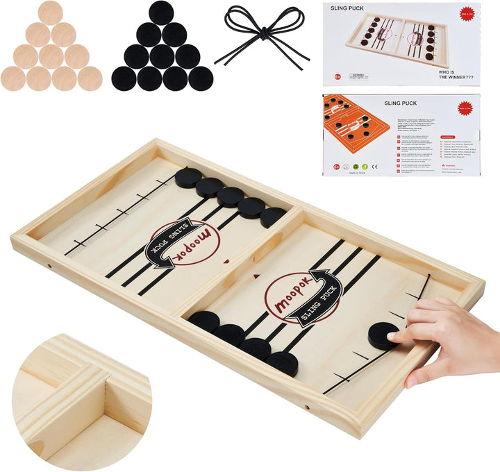 Fast Sling Puck Game - Fast Action Super Foosball Table Desktop Battle Slingshot Wooden Air Hockey Board Game -Guaranteed Fun for Family Game Night or Friends Party