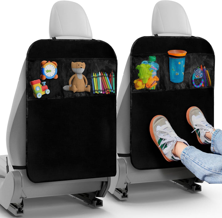 2 Pack Kick Mats Back Seat Protector - Backseat Car Organizer for Kids, Car Storage Organizer, Back Seat Cars Organizers, Cars Organizers Backs Seats, Travel Accessories, 4 Pockets