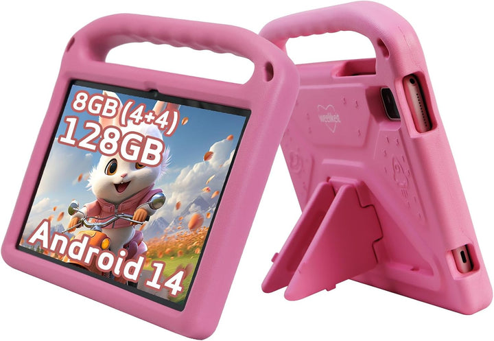 Kids Tablet, 10 Inch Tablet for Kids 128GB ROM Octa-Core 6000Mah Battery, Android 14 Toddler Tablet with 5G WIFI Parental Control Eye Protection, Shockproof Case, Netflix Youtube, Gift for Children