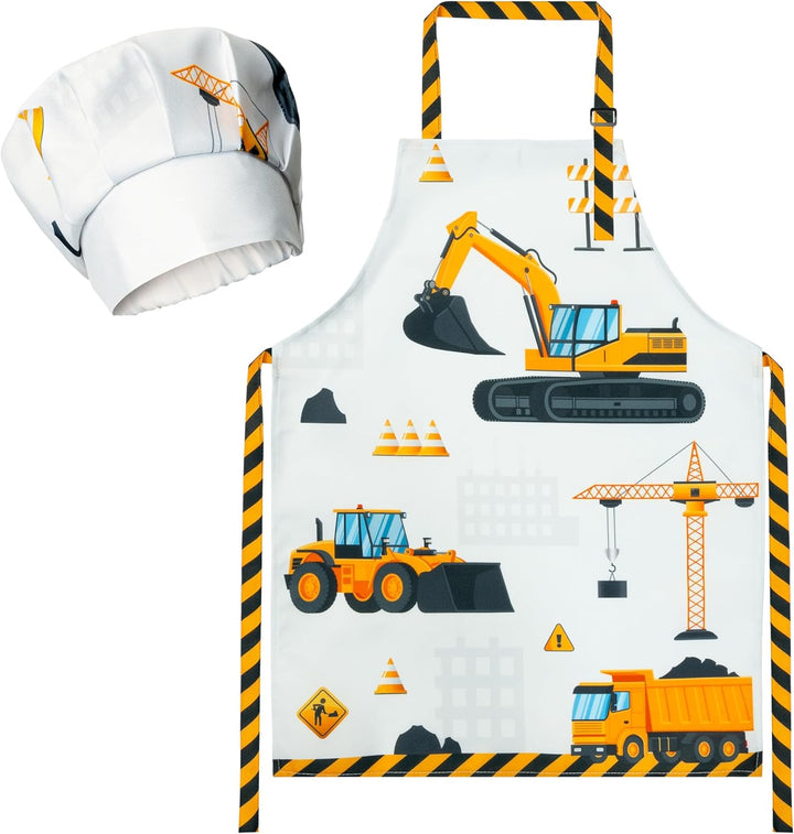 2 Pcs Kid Apron and Chef Hat Set, Adjustable Children Blue Kitchen Apron Cooking Baking Painting and Training Kits Dress up Role Play Chef Toy Kid Funny Cooking Gift New Year