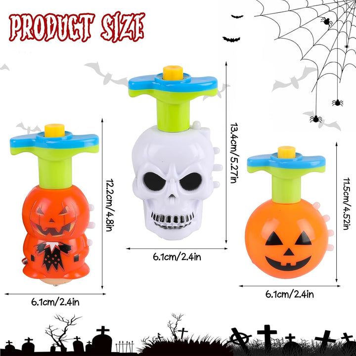 Halloween Basket Stuffers for Kids, 3PCS LED Pumpkin Skull Light up Spinning Tops Halloween Spinning Toys Gifts for Halloween Party Favors Goodie Bag Fillers Classroom Rewards