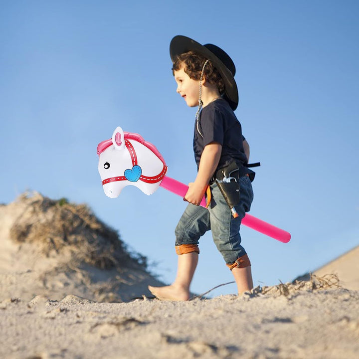 4 Pieces Inflatable Stick Horse Inflatable Horse Head Stick Balloon Funny Stick Horse Toy for Kids Inflatable Horse on a Stick for Birthday Cowboy Party Supplies(37 Inch Pink)