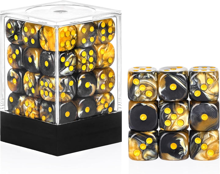 36 Pieces 12Mm 6 Sided Mini Dice Set,Pearl Pattern D6 Game Dice Set,6 Sided Standard Game Dice for Board Games Dice Games Classroom Teaching Dices Game, with Portable Gaming Box(Black)
