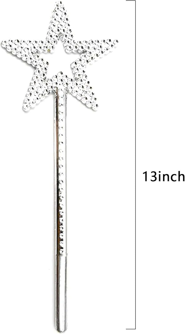 Silver 13 Inches Star Wand Angel Wand Sticks Princess Wand Fairy Wand Plating Wand Silver Star Wands for Halloween, Christmas, Thanksgiving, Holiday Shows