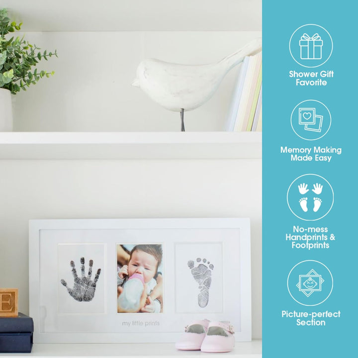 Baby Hand and Footprint Kit - Inkless No Mess Clean-Touch Ink Pad, Newborn Keepsake Frame, Nursery Decor Essentials, Perfect Shower Gift for Boys and Girls, White