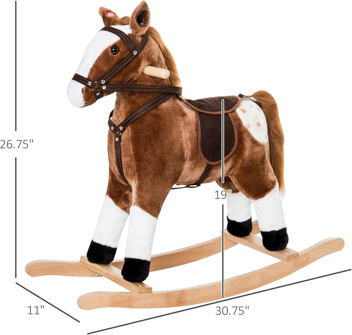 Kids Rocking Horse Plush Ride on Toy Toddler Rocker for Boys Girls Gifts with Realistic Sounds, Brown