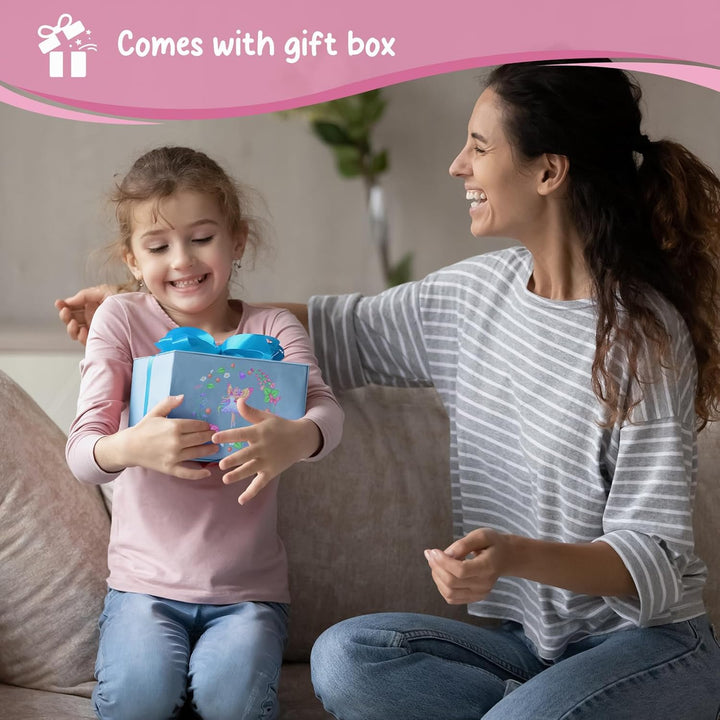 Wooden Jewelry Box with Unicorn for Girls, Musical Children'S Jewelry Organizer, Gift for Toddler Age 2 3 4 5 6 7 8 9 on Birthday -Pink