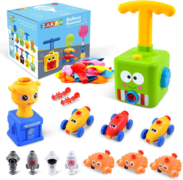 Toddler Toys 3-4 for Boys Girls, Balloon Launcher & Powered Car Set, Fun Toddlers STEM Toy Balloon Pump Cars Racer Kit for Kids 3-5 (Frog)
