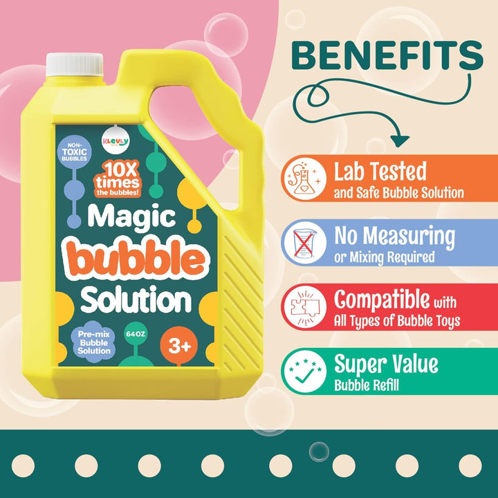 64 Oz Iridescent Bubble Solution Refill | Non-Toxic Pre-Mix Bubble Refill Solution No Mixing or Measuring Required | Bubbles for Kids | Bubbles Bulk | Bubble Machine Solution | Giant Bubble Solution