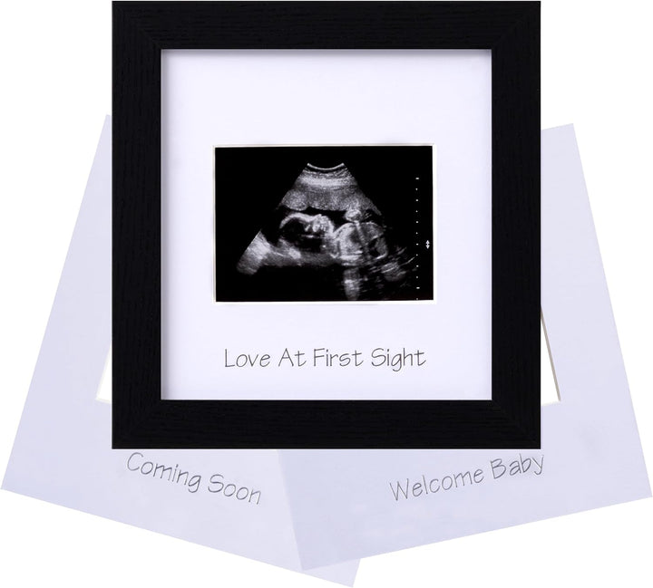 Ultrasound Picture Frame with Real Glass Cover and 3 Different Mats, 7X7 Baby Keepsake Frame for 3X4 Inches Sonogram Photo, Wall Mount or Tabletop Display, Pregnancy Announcement, White