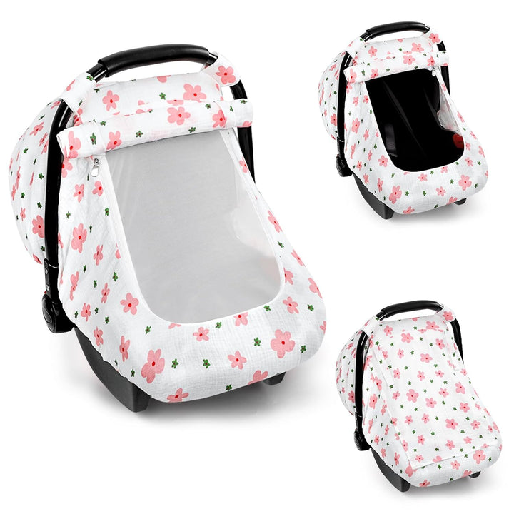 Muslin Car Seat Covers for Babies, Summer Baby Car Seat Cover for Boys Girls with Breathable Window, Lightweight Infant Car Seat Canopy, Green