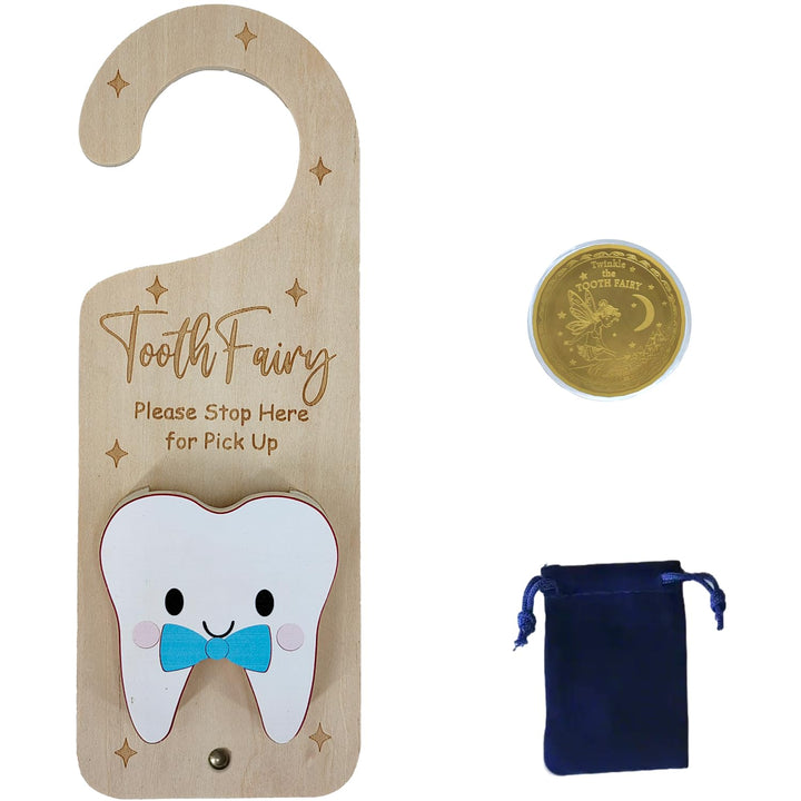 Tooth Fairy Door Hanger, Wooden Tooth Fairy Money Holder with Tooth Coins for Lost Tooth Kids Gifts (Pink)