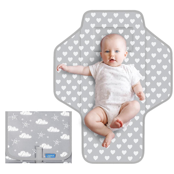 Baby Portable Changing Pad Travel - Waterproof Compact Diaper Changing Mat with Built-In Pillow - Lightweight & Foldable Changing Station, Newborn Shower Gifts