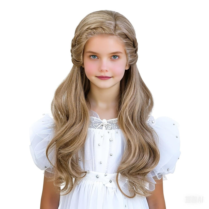 White Blonde Braided Wig for Kids Girls, 19.69'' Long Platinum Blonde Princess Kids Wig + Wig Cap for Halloween Party Costume Cosplay