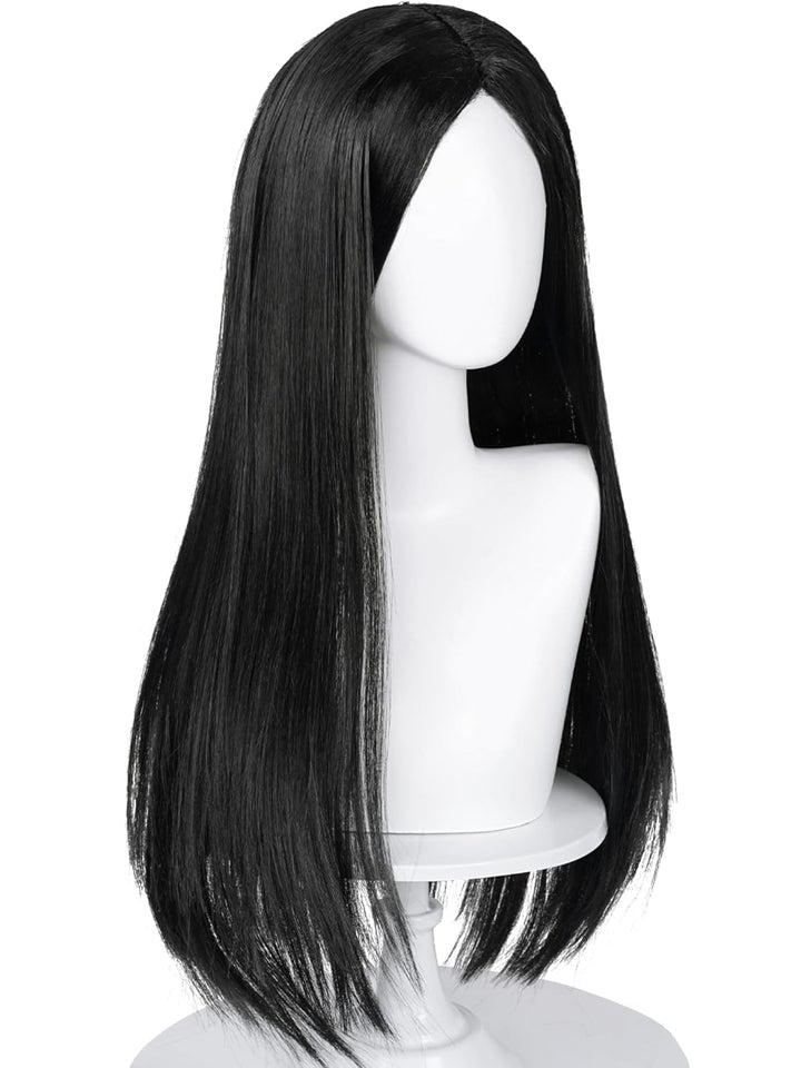Long Straight Black Kids Wig with Flower Hair Clip, Wigs for Girls Toddler Cosplay 27.6'' Synthetic Hair + Wig Cap for Halloween Party Daily Costumes