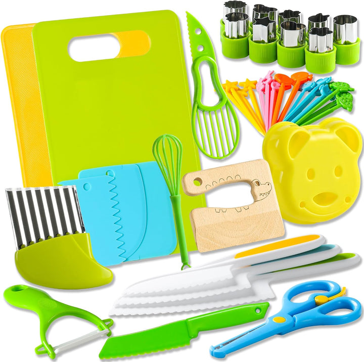 40Pcs Kids Knife Set for Real Cooking: Montessori Kitchen Tools for Toddlers, Kitchen Toy for 3 4 5 6 7 8 9 10 Year Old Boys Girls Birthday Gifts