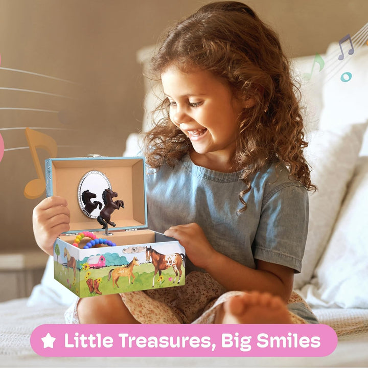 Jewelry Box for Girls by  - Barn Design Musical Jewelry Box with Spinning Horse Doll - Pony Stuff for Girls, Horse Gift for Kids, Equestrian Keepsake for Ages 2 up - Home on the Range Tune
