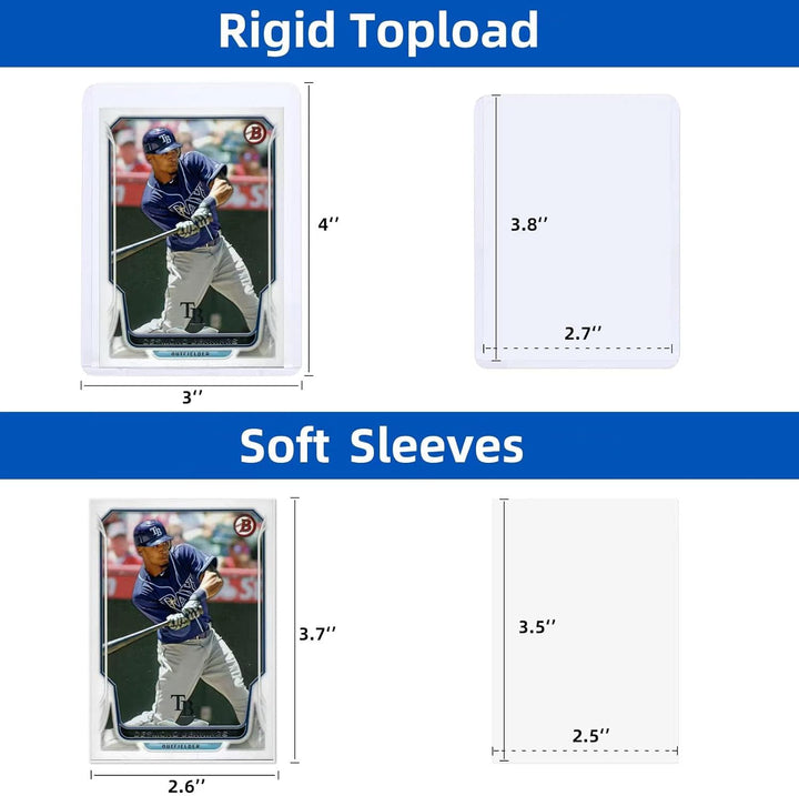 400 Card Sleeves Top Loaders for Cards,  3"X4" Baseball Card Protectors Hard Plastic, Premium Toploaders Card Holder for Trading Sports Football Game Cards(200 Top Loaders + 200 Card Sleeves)