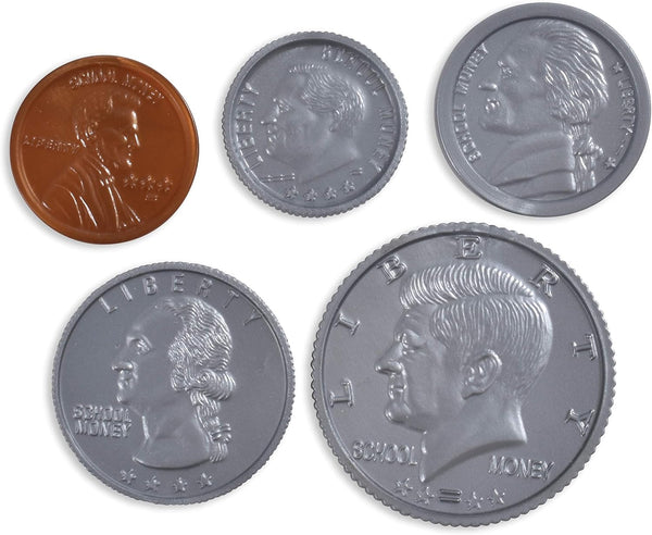 Play Coin Set - 30 Pennies, 20 Nickels, 20 Dimes, 20 Quarters and 4 Half-Dollars - Realistic Coins for Pretend Play