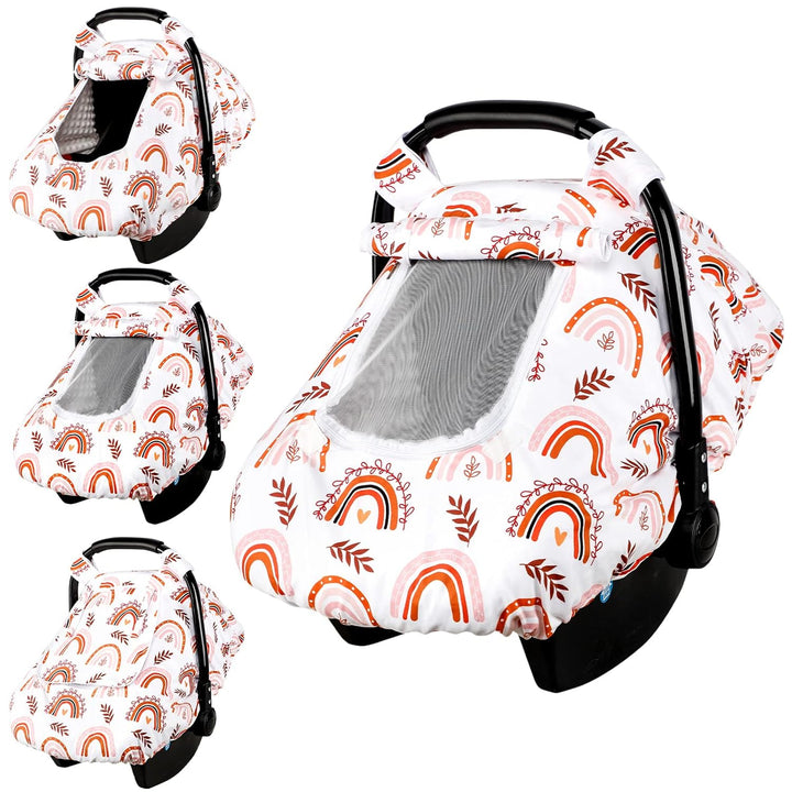 Floral Baby Carseat Cover Girls,  Infant Car Seat Covers Canopy for Newborn with 2 Layers Windows of Breathable Mesh/Fabric, Lightweight Polyester/Minky Dot Backing, Snug Fit Most Baby Car Seat