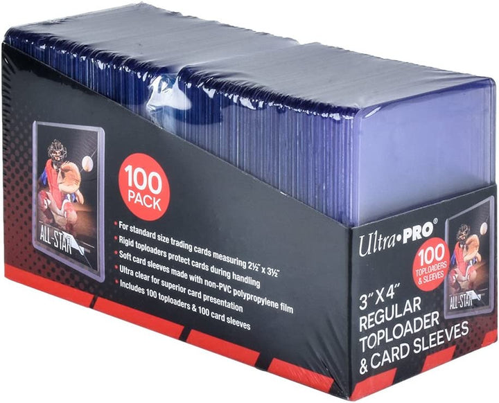 3" X 4" Clear Regular Toploaders for Cards with Card Sleeves Bundle Standard Size 100Ct Trading Baseball Toploader Card Sleeve Protectors