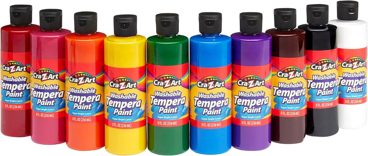 Washable Tempera Paint Bulk Pack 10Ct, Assorted Colors 8Oz Each Bottle