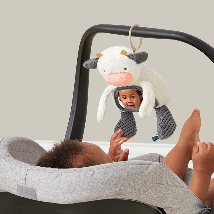 Sensory Tummy Time Toy Mirror - Features Crinkle & Jingle Sounds, Multiple Textures and Mirror for Self-Discovery, Infant Toy for Ages 0 Months and Up, Cow