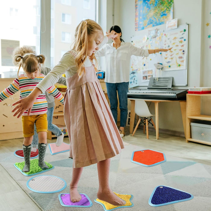 8 Set Mini Sensory Mats Assorted Textured Play Mats Sensory Floor Tiles Educational Tactile Toys for Activity(8.7 Inch,Irregular)