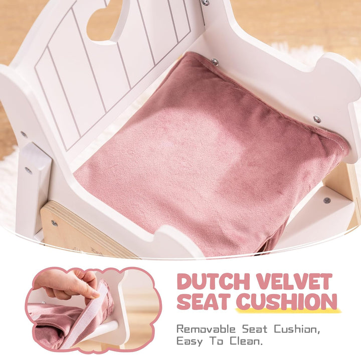 Wooden Baby Doll High Chair, Pink Wooden Baby Doll Chair for 18 Inch Dolls, Pretend Play High Chair Baby Doll Accessories, Small