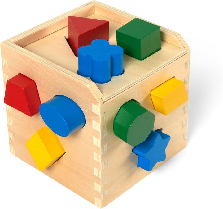 Shape Sorting Cube - Classic Wooden Toy with 12 Shapes
