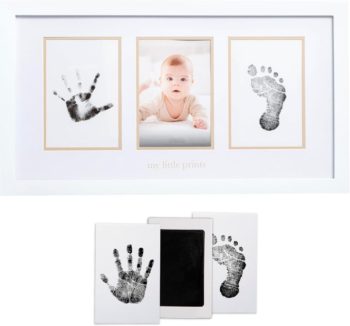 Baby Hand and Footprint Kit - Inkless No Mess Clean-Touch Ink Pad, Newborn Keepsake Frame, Nursery Decor Essentials, Perfect Shower Gift for Boys and Girls, White
