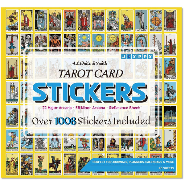 Mini Tarot Stickers for Journaling - 1008 PCS Tarot Card Stickers Based on Rider Waite Tarot Deck - 1.25" X 0.78" - Clear Printing & Glossy Finish – 4 Tarot Cheat Sheets Included