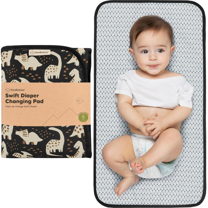 Portable Diaper Changing Pad, Easy Wipe Clean - Foldable Waterproof Baby Changing Mat for Diaper Bag, Compact, Lightweight, 25X13 Baby Changer Travel Essential, Machine Washable (Black Geo)