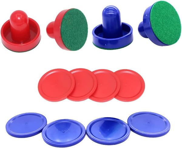 4 Pcs Air Hockey Pushers with 8 Pcs Pucks, Paddles & Goal Handles - Replacement Accessories for Game Tables