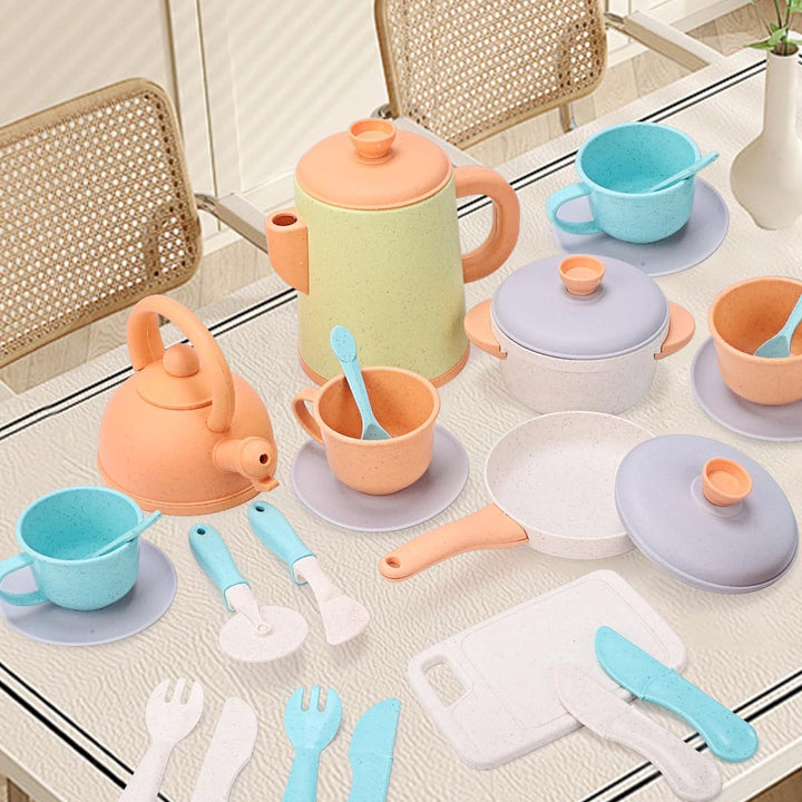 Play Kitchen Accessories, Pretend Play Kids Kitchen Playset Toys with Cookware Pots and Pans, Cooking Utensils, Afternoon Tea Toy Play Sets, Toys Gift for 3 4 5 Years Old Toddlers Girls Boys