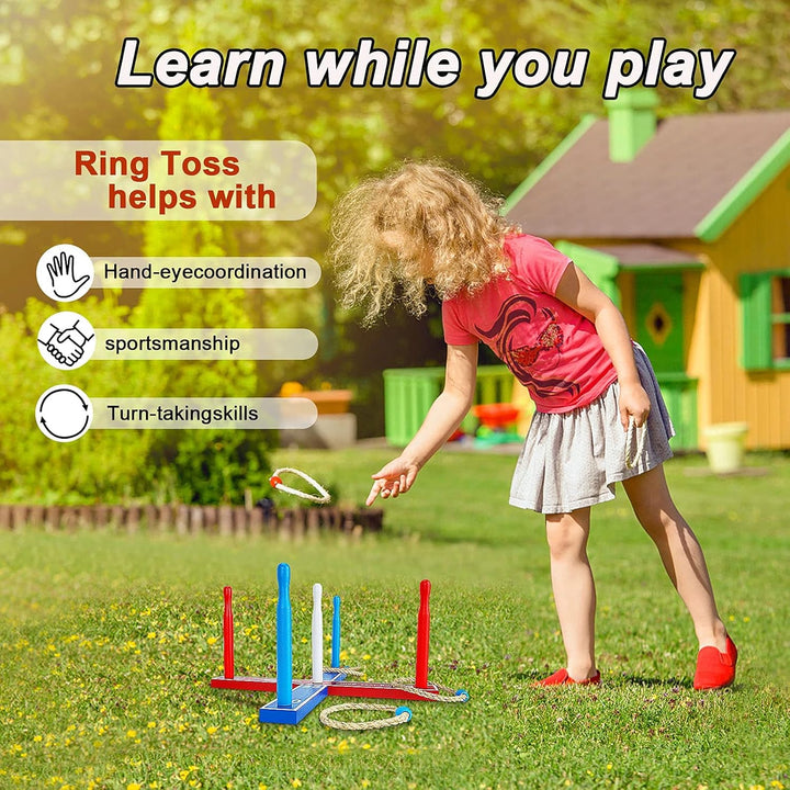 Premium Wooden Ring Toss Game Set -  Throwing Game Indoor Outdoor Games for Kids & Adults,Includes Wood Base,Fun Family or Friends Game