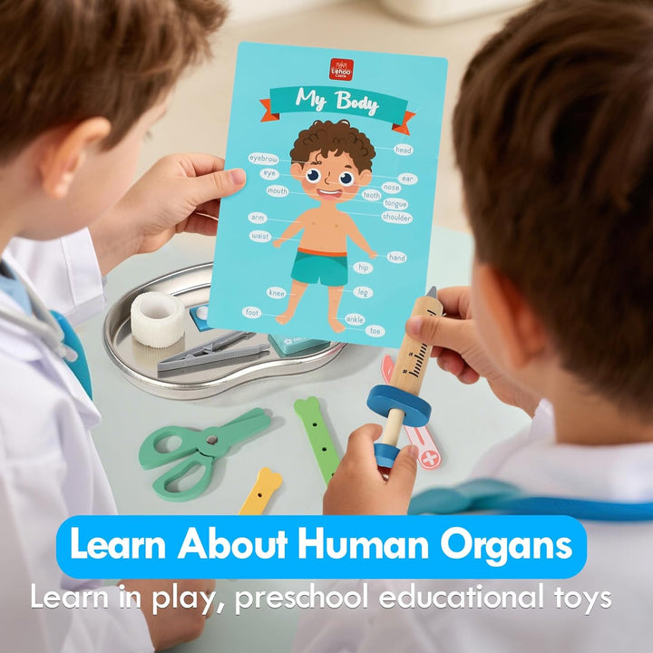 Doctor Kit for Toddlers 3-5, Kids Doctors Play Set Realistic, Pretend Play with Doctor Costume Toy Stethoscope for Girls Boys 3 4 5