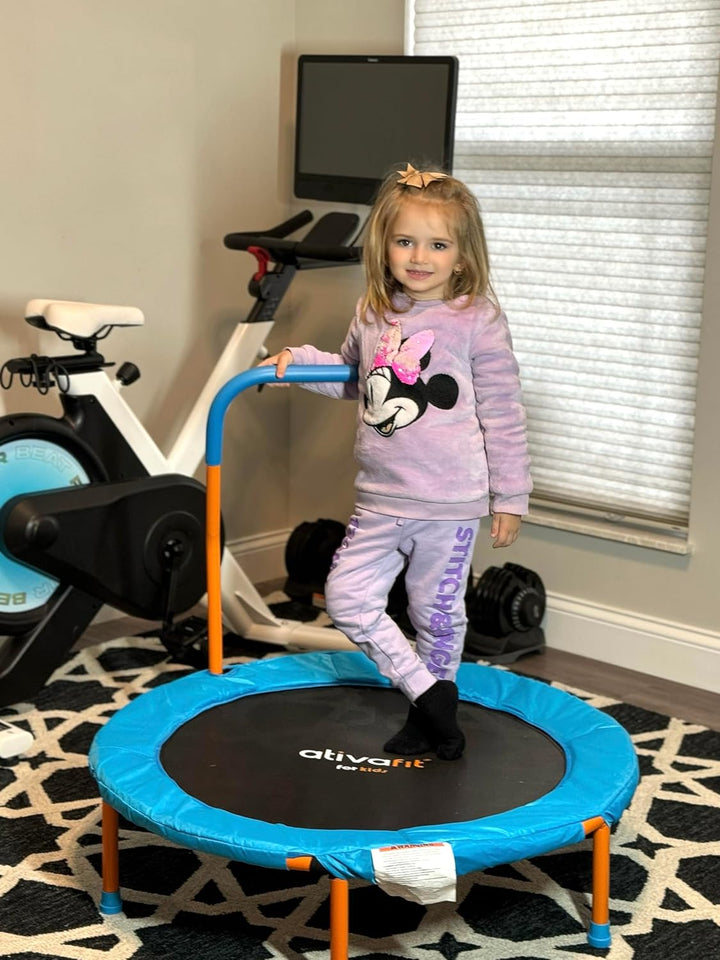 36Inch Mini Toddler Trampoline for Kids Ages 2-6 Indoor Outdoor Folding Small Rebounder Trampoline with Foam Handle Safety Padded Cover Fun for Kids
