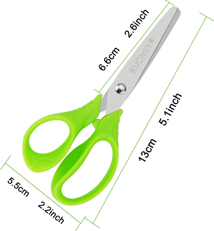 Kids Scissors with Comfort Grip Handles, 5 Inch Blunt Scissors for School and Classroom, Blue, Green, Pink, 6 Pack
