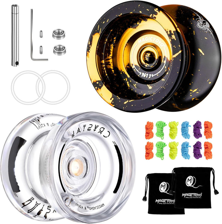 K2 Crystal Black Yoyo Professional, Responsive Yoyo for Kids Beginners with Extra Unresponsive Yo Yo Bearing, Pro Plastic Trick Yo Yo for Adults+12 Stings+Bearing Removal Tool+Storage Bag
