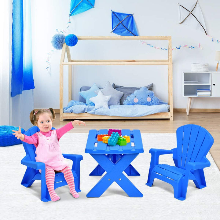 Kids Table and Chair Set, Outdoor Toddler Activity Table and Adirondack Chairs for Picnic, Garden, Patio, Backyard & Beach, Kids Outdoor Table and Chair Set (Blue)