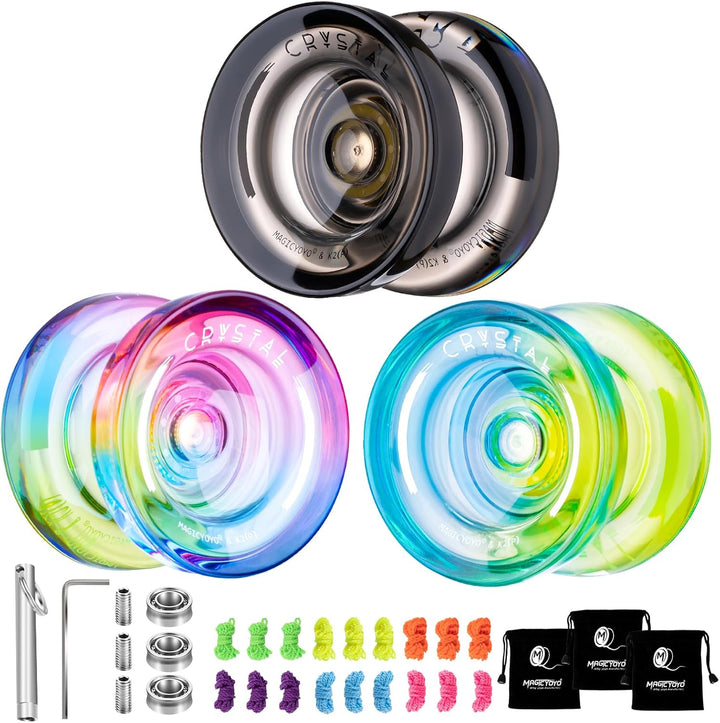 K2 Crystal Black Yoyo Professional, Responsive Yoyo for Kids Beginners with Extra Unresponsive Yo Yo Bearing, Pro Plastic Trick Yo Yo for Adults+12 Stings+Bearing Removal Tool+Storage Bag
