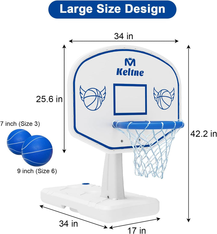 LED Pool Basketball Hoop Poolside, Oversized Water Basketball Hoop with Solar Colorful Lights, 34"X34"X42.2" Light up Swimming Pool Basketball Hoops for Kids Adults, with 2 Balls and Pump.