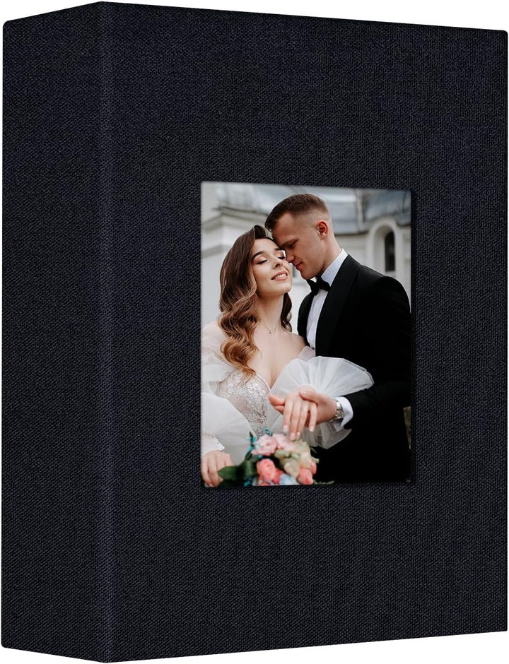 Photo Album 4X6 with 300 Pockets,Slip-In Picture Albums,Linen Cover Memory Book with Front Window,White Page Vertical Photo Book for Wedding,Family,Anniversare,Baby,Vacation
