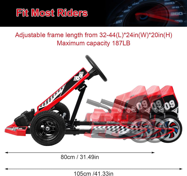Electric Go Kart 36V, 32"-44" Adjustable Seat Length Drifting Kart for Growing Kids, 350W Motor Ride-On Toy for Ages 8-12, for Riders up to 187 Lbs Red